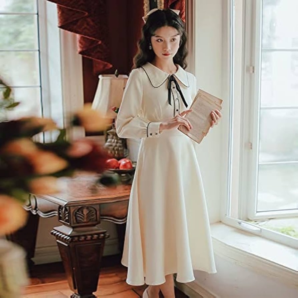 Vintage Japanese Cream Button-Down Dress – Classic Elegance